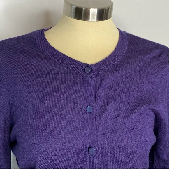 August Silk Heritage Purple Swiss Dot Button Front Cardigan Sweater - Picture 1 of 7